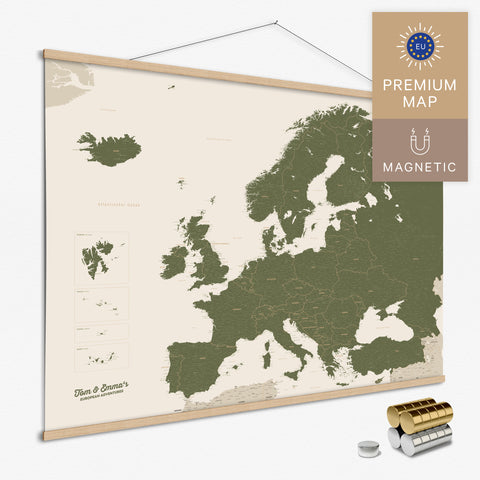 Magnetische Europakarte Magnet-Poster in der Farbe Grün in modernem, minimalistischen Design zum Pinnen und Markieren von Reisezielen kaufen