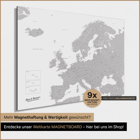 Europa-kaart TRAVEL® magneetposter – Coolgray (lichtgrijs)