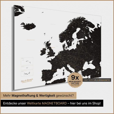 Europa-kaart TRAVEL® magnetenposter – licht zwart