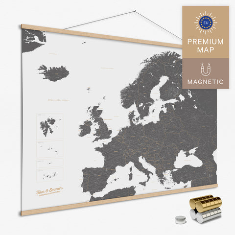 Magnetische Europakarte Magnet-Poster in der Farbe Light Gray in modernem, minimalistischen Design zum Pinnen und Markieren von Reisezielen kaufen