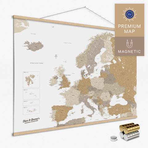 Magnetische Europakarte Magnet-Poster in der Farbe Multicolor Beige in modernem, minimalistischen Design zum Pinnen und Markieren von Reisezielen kaufen