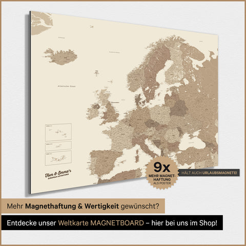 Europe Map TRAVEL® Magnetic Poster – Multicolor Brown