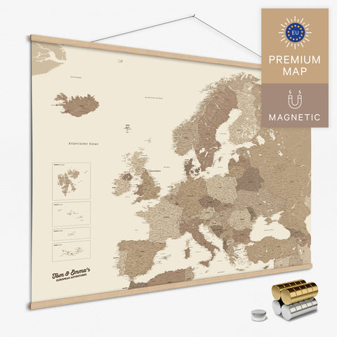 Magnetische Europakarte Magnet-Poster in der Farbe Multicolor Brown in modernem, minimalistischen Design zum Pinnen und Markieren von Reisezielen kaufen