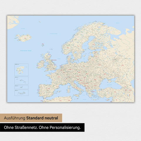 Neutrale und schlichte Ausführung einer Europakarte als Magnet-Poster in Multicolor Classic