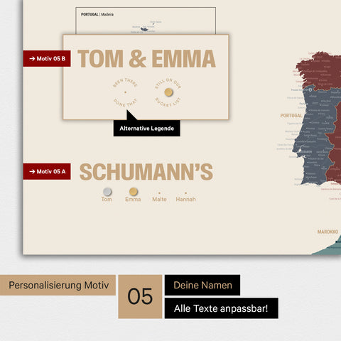 Magnetische Europa-Karte in einem modernen Design in Multicolor Vivid als Magnet-Poster mit Personalisierung als Logo mit einer Weltkugel