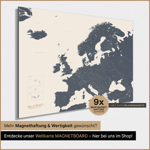 Europa-kaart TRAVEL® magneetposter – Navy Light