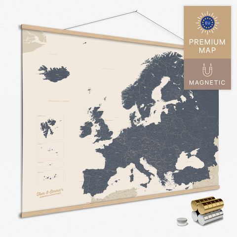 Magnetische Europakarte Magnet-Poster in der Farbe Navy Light in modernem, minimalistischen Design zum Pinnen und Markieren von Reisezielen kaufen
