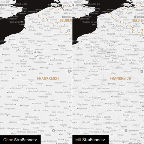 Europa-kaart TRAVEL® magneetposter – donker zwart (zwart-wit)