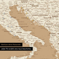 Detail einer magnetischen Europa Landkarte als Magnet-Poster in Treasure Gold zeigt einen Ausschnitt von Italien, Kroatien und Griechenland