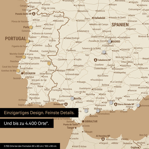 Ausschnitt einer Europakarte als Magnetposter in Treasure Gold zeigt einen Ausschnitt von England, Frankreich und Belgien