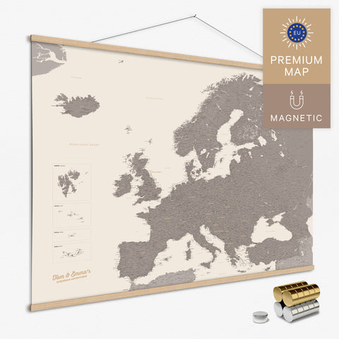 Magnetische Europakarte Magnet-Poster in der Farbe Warmgray (Braun-Grau) in modernem, minimalistischen Design zum Pinnen und Markieren von Reisezielen kaufen
