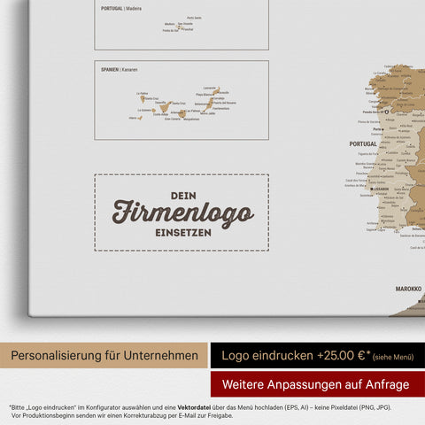 Europa Landkarte Pinnwand in Multicolor Beige mit Eindruck eines Firmenlogos für Unternehmen