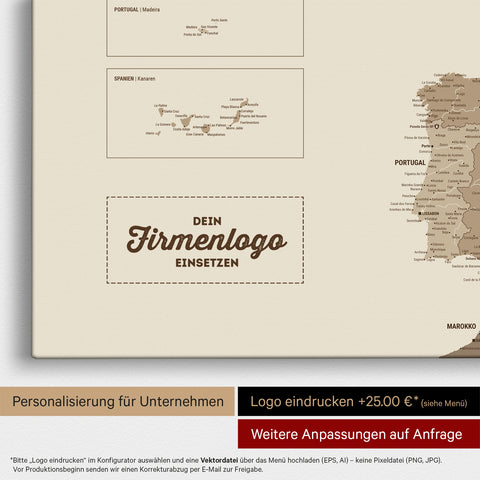 Europa Landkarte Pinnwand in Multicolor Braun mit Eindruck eines Firmenlogos für Unternehmen