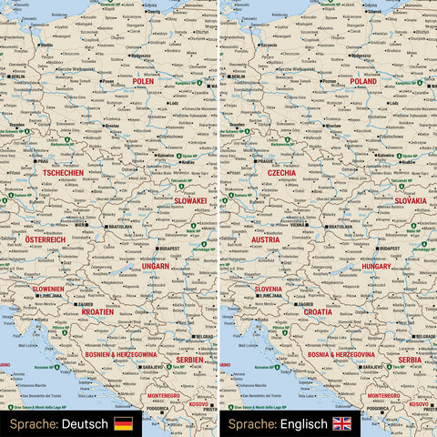 Europa Landkarte Design in Multicolor Classic wahlweise in deutscher oder englischer Sprache