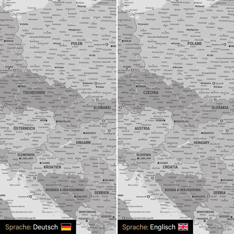 Europa Landkarte Design in Multicolor Grau wahlweise in deutscher oder englischer Sprache