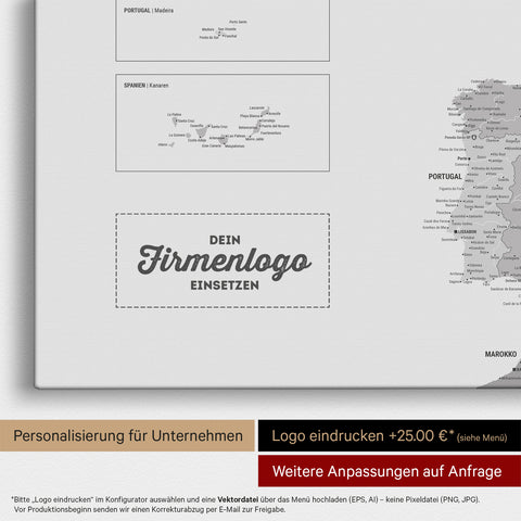 Europa Landkarte Pinnwand in Multicolor Grau mit Eindruck eines Firmenlogos für Unternehmen