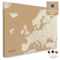 Europakarte in der Farbe Treasure Gold in einem modernen, minimalistischem Design als Leinwand zum Pinnen von Reisen und Orten