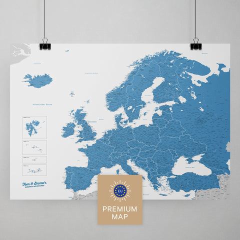 Europa Karte in der Farbe Blau in einem modernen, minimalistischem Design als Poster kaufen