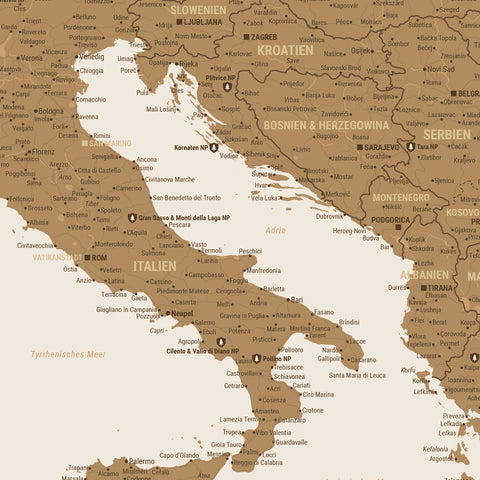 Europa Landkarte Poster in Bronze zeigt einen Ausschnitt von England, Frankreich und Belgien