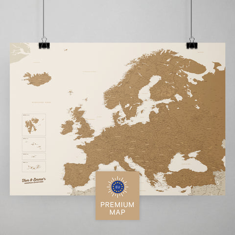 Europa Karte in der Farbe Bronze in einem modernen, minimalistischem Design als Poster kaufen