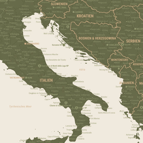 Europa Landkarte Poster in Grün zeigt einen Ausschnitt von England, Frankreich und Belgien