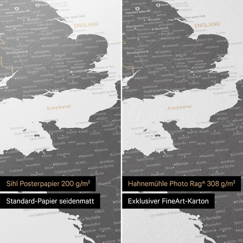 Europakarte Poster in Light Gray, erhältlich in den Papiersorten Sihl Posterpapier seidenmatt oder Hahnemühle Photo Rag