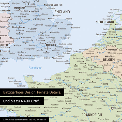 Europe map TRAVEL® Premium Poster – Multicolor Atlas (Political map)