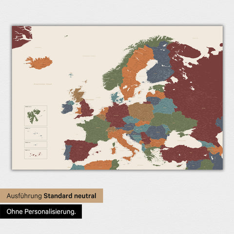 Neutrale Ausführung einer Landkarte von Europa als Poster in der Farbe Multicolor Vivid