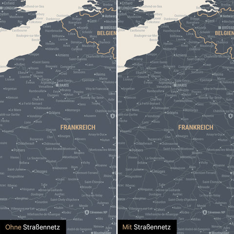 Europe Map TRAVEL® Premium Poster – Navy Light