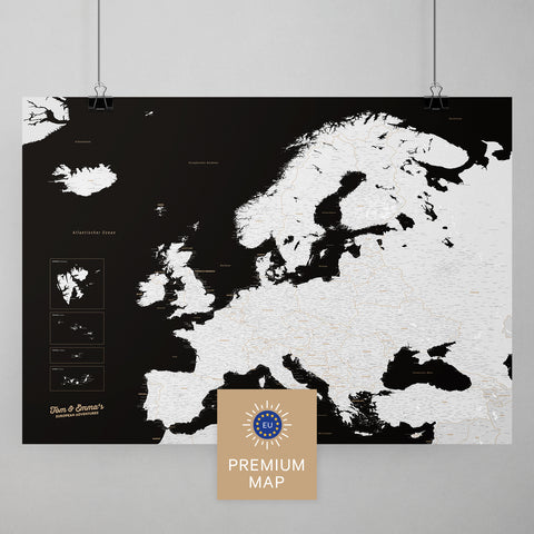 Europa Karte in der Farbe Schwarz-Weiss in einem modernen, minimalistischem Design als Poster kaufen