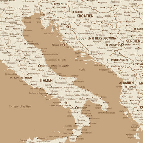 Europa Landkarte Poster in Treasure Gold zeigt einen Ausschnitt von England, Frankreich und Belgien