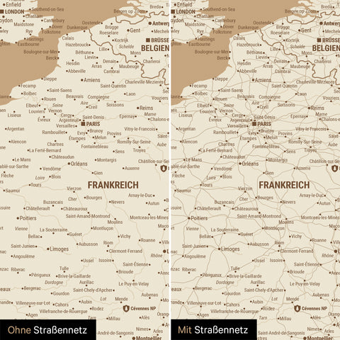 Europe Map TRAVEL® Premium Poster – Treasure Gold