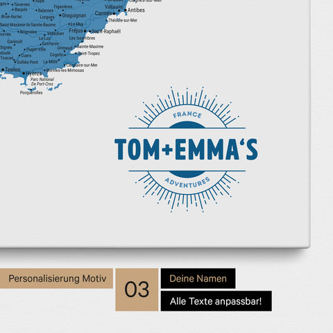 France Push Pin Map TRAVEL® (Pinboard) – Ocean Blue