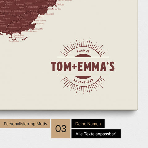 France Push Pin Map TRAVEL® (Pinboard) – Bordeaux Red