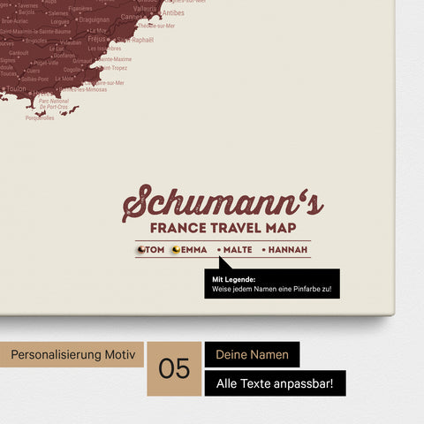 France Push Pin Map TRAVEL® (Pinboard) – Bordeaux Red