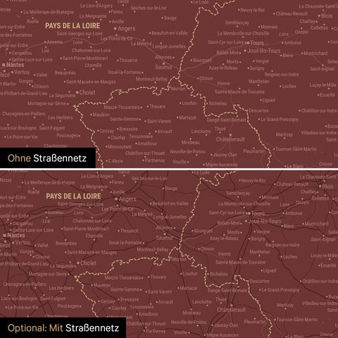 France Push Pin Map TRAVEL® (Pinboard) – Bordeaux Red