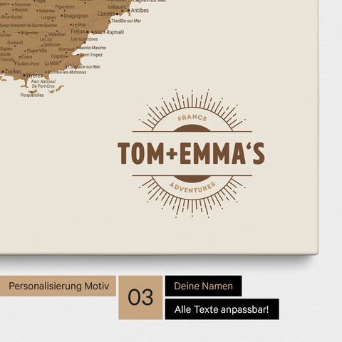 France Push Pin Map TRAVEL® (Pinboard) – Bronze