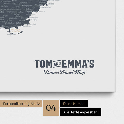 Frankrijk-kaart TRAVEL® Canvas Prikbord – Denim Blue