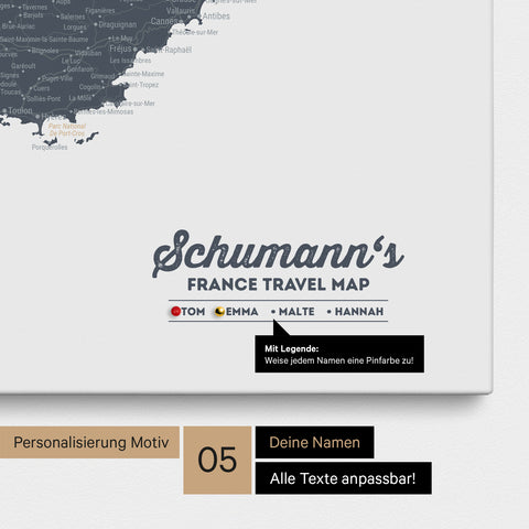 Frankrijk-kaart TRAVEL® Canvas Prikbord – Denim Blue