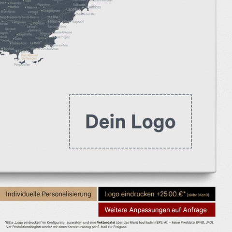 Frankrijk-kaart TRAVEL® Canvas Prikbord – Denim Blue