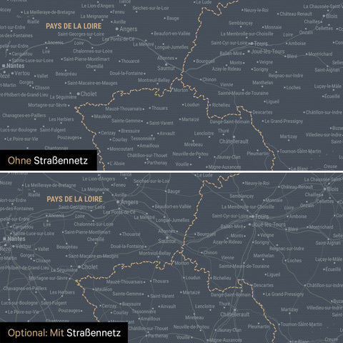 Frankrijk-kaart TRAVEL® Canvas Prikbord – Denim Blue