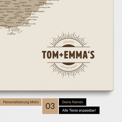 France Push Pin Map TRAVEL® (Pinboard) – Desert Sand