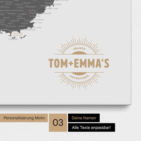 France Push Pin Map TRAVEL® (Pinboard) – Light Gray