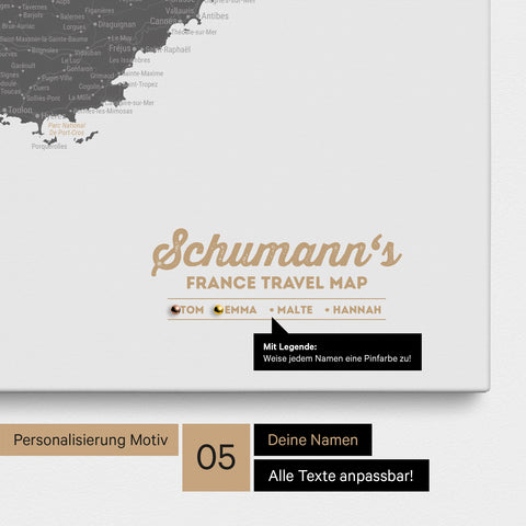 France Push Pin Map TRAVEL® (Pinboard) – Light Gray