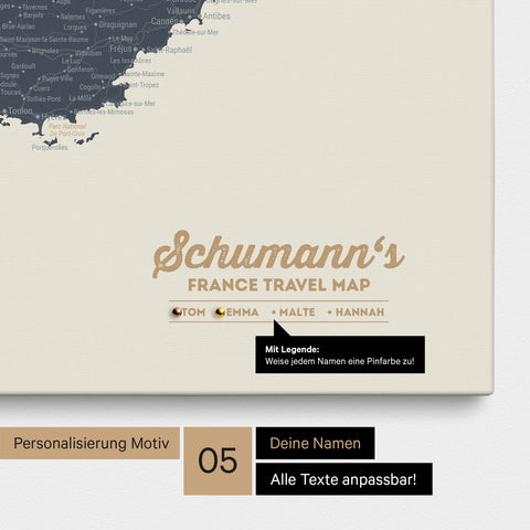 France Push Pin Map TRAVEL® (Pinboard) – Navy Light