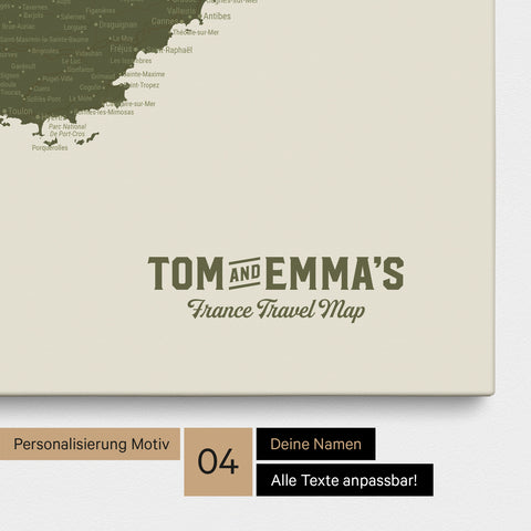 Frankrijk-kaart TRAVEL® Canvas Prikbord – Olive Green