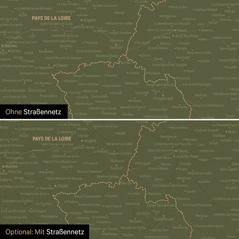 Frankrijk-kaart TRAVEL® Canvas Prikbord – Olive Green