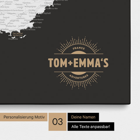 France Push Pin Map TRAVEL® (Pinboard) – Dark Black