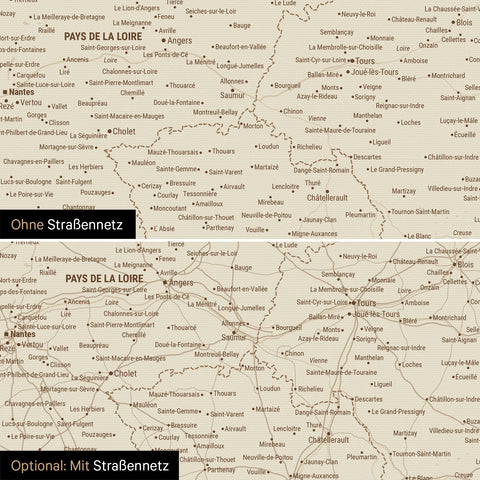 Frankrijk-kaart TRAVEL® Canvas Prikbord – Treasure Gold