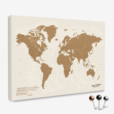 Weltkarte Pinn-Leinwand zum Pinnen und Planen von Reisen